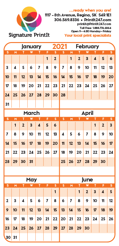 Signatureprint Small Calendar 6 Month Per Side 9 X 4125